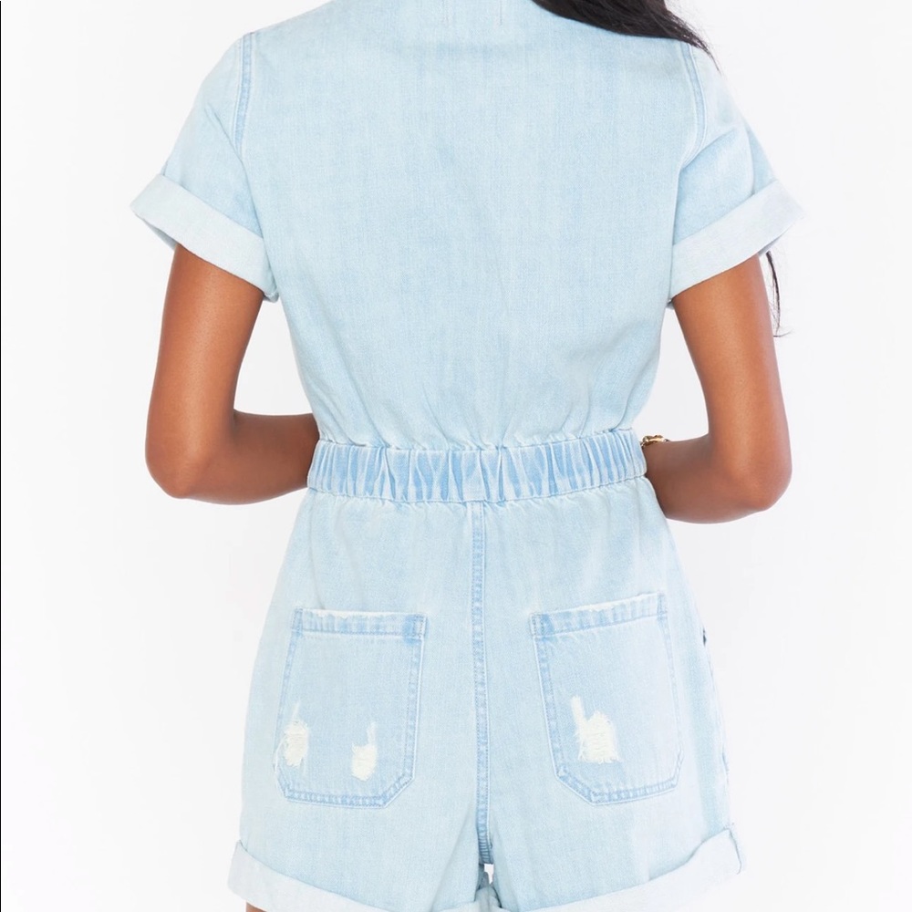 Show Me Your MuMu Light Wash Denim Short Jumpsuit - Picture 2 of 4